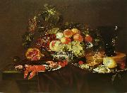 Joris van Son Crustaces  huitre et coupe de fruits avec un verre Spain oil painting artist